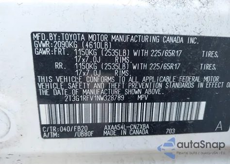 2022 Toyota Rav4 Le z USA, uszkodzony, nr VIN 2T3G1RFV1NW328789